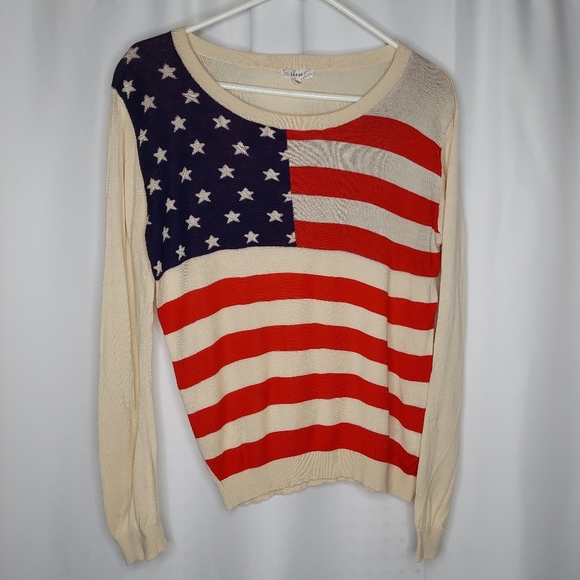 Issue Sweaters - Issue USA Sweater American Flag Patriotic Stars Stripes Lightweight Long Sleeve